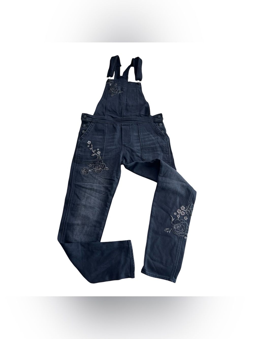 Anthropologie Driftwood Olivia Embroidered Overalls Black Denim